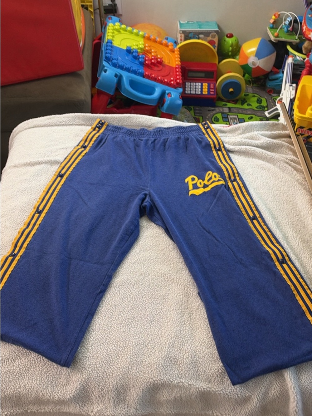 Polo by Ralph Lauren Blue Adult Track Pants with Yellow Stripes-XL